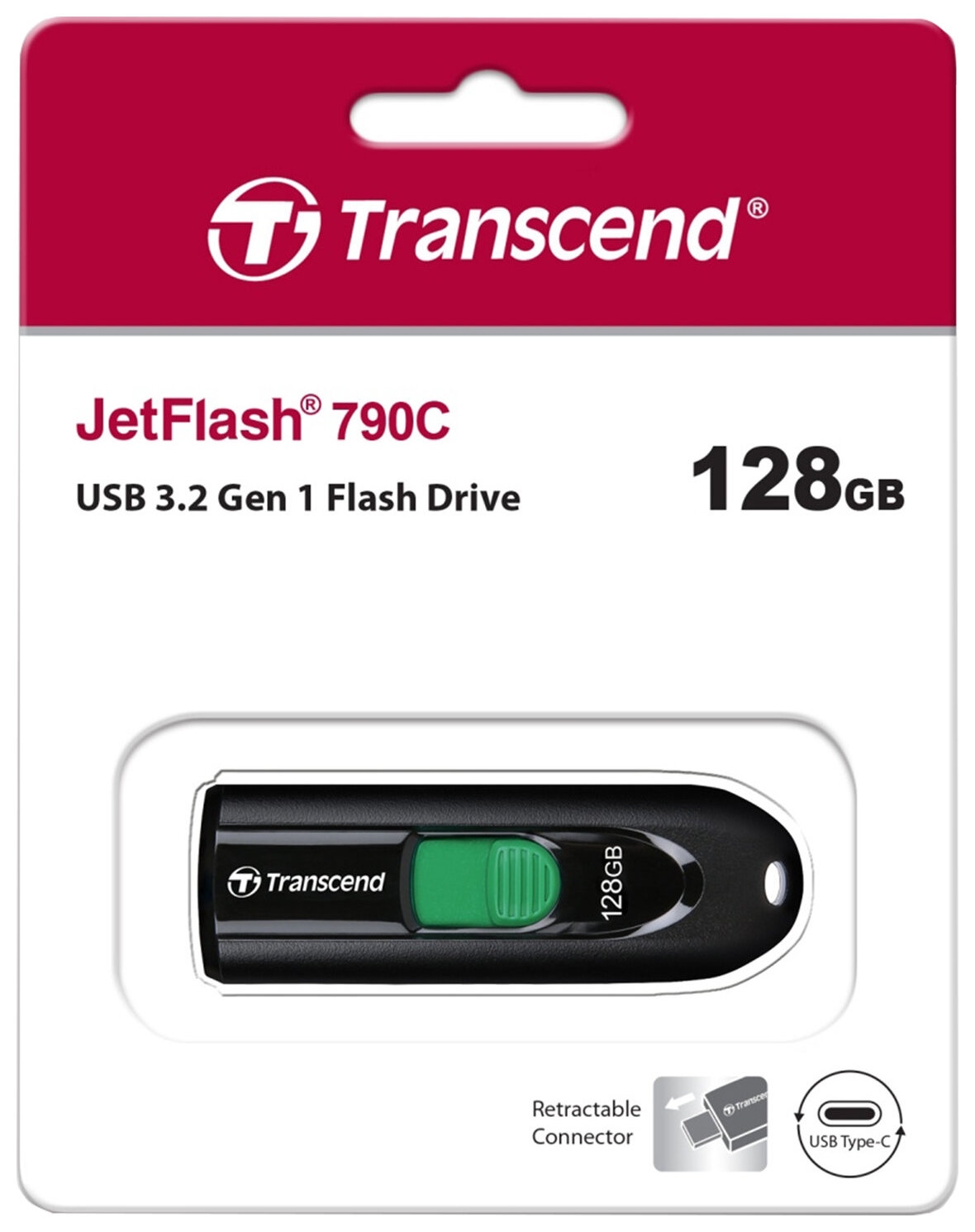 Флеш-диск 128gb Transcend Jetflash 790c, разъем USB Type-с, черный/зеленый, Ts128gjf790c