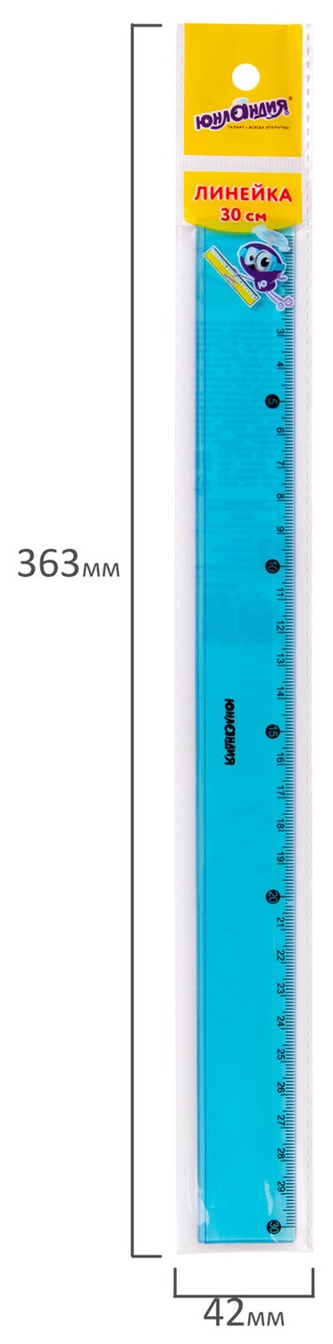 Линейка пластиковая 30 см юнландия Color, тонированная, 210754