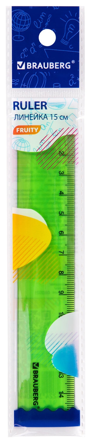 Линейка пластиковая 15 см Brauberg Fruity, тонированная, 210765