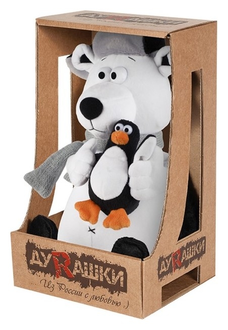 Мягкая игрушка Медведь полярный с пингвином, 24 см