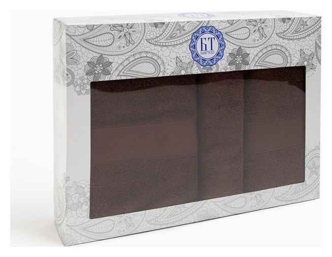 Набор полотенец в коробке найс, размер 30х60см + 50х90см + 70х130см, цвет шоколад, 450г/м, 100% хлопок