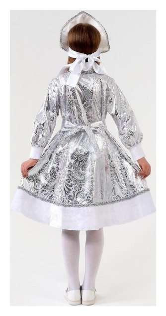 Карнавальный костюм Снегурочка с узором, атлас, шуба, кокошник, рост 110-116 см