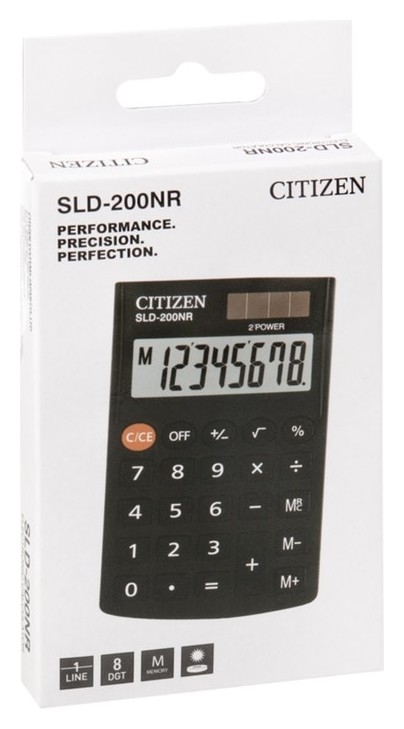 Калькулятор карманный 8-разрядный, Citizen Sld-200nr, двойное питание, 62 х 98 х 10 мм, чёрный