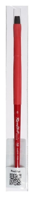 Кисть соболь, плоская, Roubloff серия Red Flat № 8, ручка короткая красная, покрытие обоймы Soft-touch