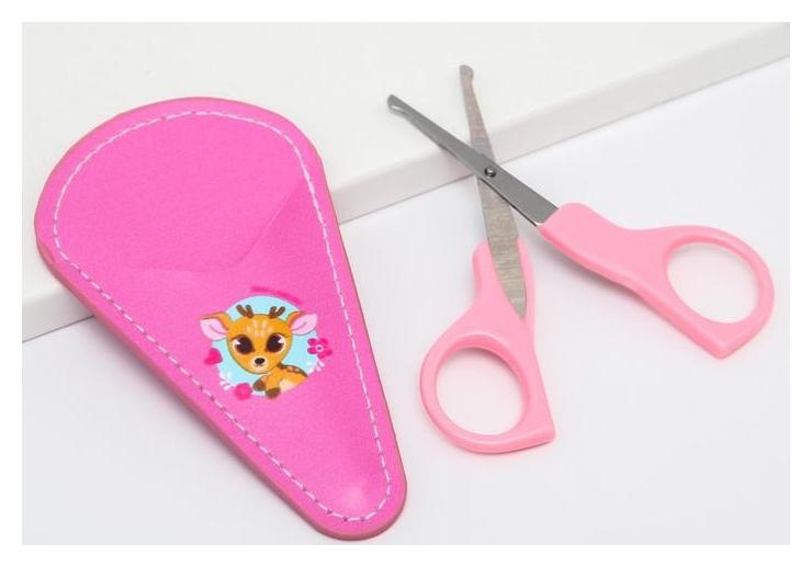 Детские, безопасные, маникюрные ножницы «Оленёнок», цвет розовый