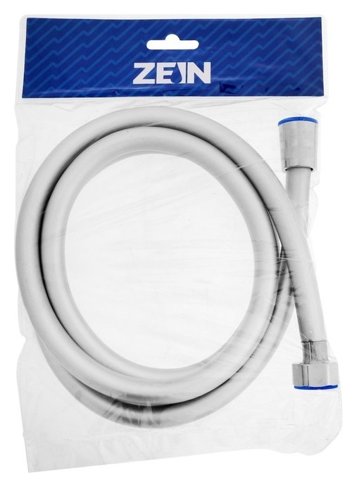 Душевой шланг Zein Z31ps, 150 см, гайки стальные, латунная втулка, силикон, серебристый
