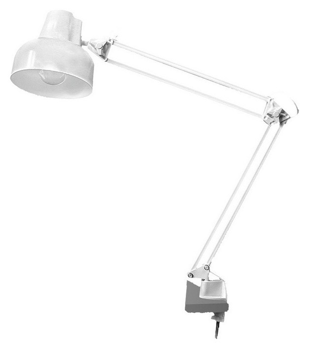 Светильник настольный Бета, на струбцине, лампа накаливания / люминесцентная / светодиодная до 60 Вт, белый, высота 70 см