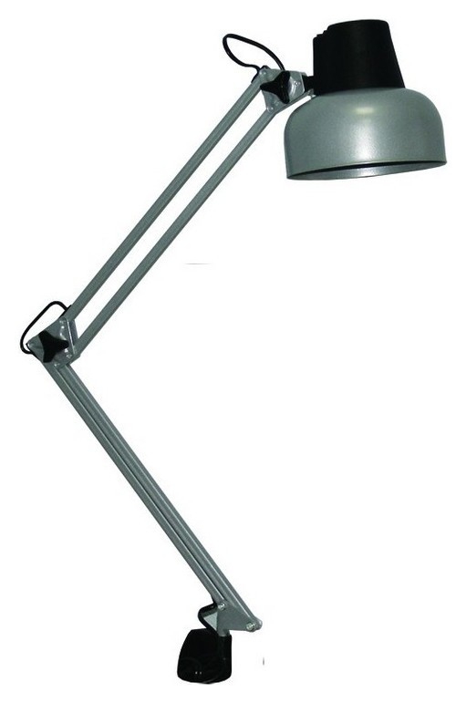 Светильник настольный Бета, на струбцине, лампа накаливания / люминесцентная / светодиодная, до 60 Вт, серебристый, высота 70 см, Е27