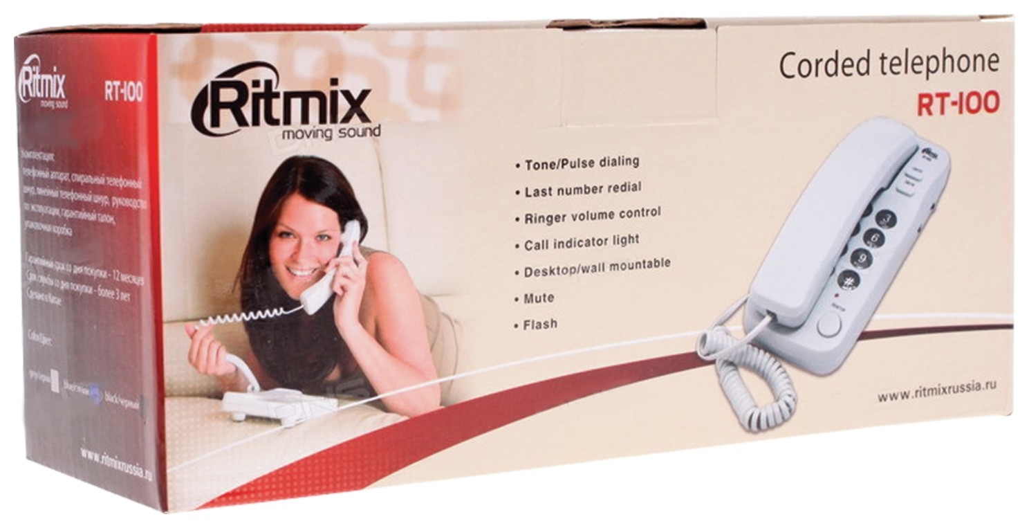 Телефон RITMIX RT-100 black, световая индикация звонка, отключение микрофона, черный